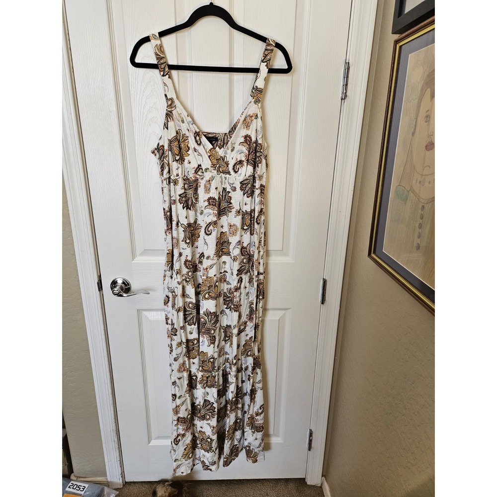 Tommy Hilfiger Boho Sleeveless Paisley V-Neck Tiered Open Back Maxi Dress Sz. XL